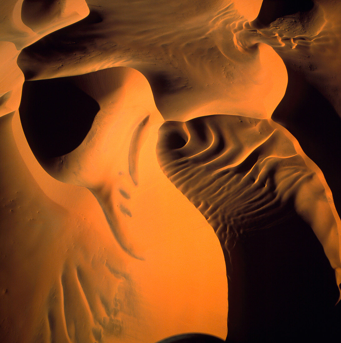 Aerial view of sand dunes in the Namib Desert