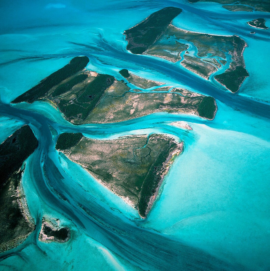 View of the Exuma Cays islands on the Bahama Bank