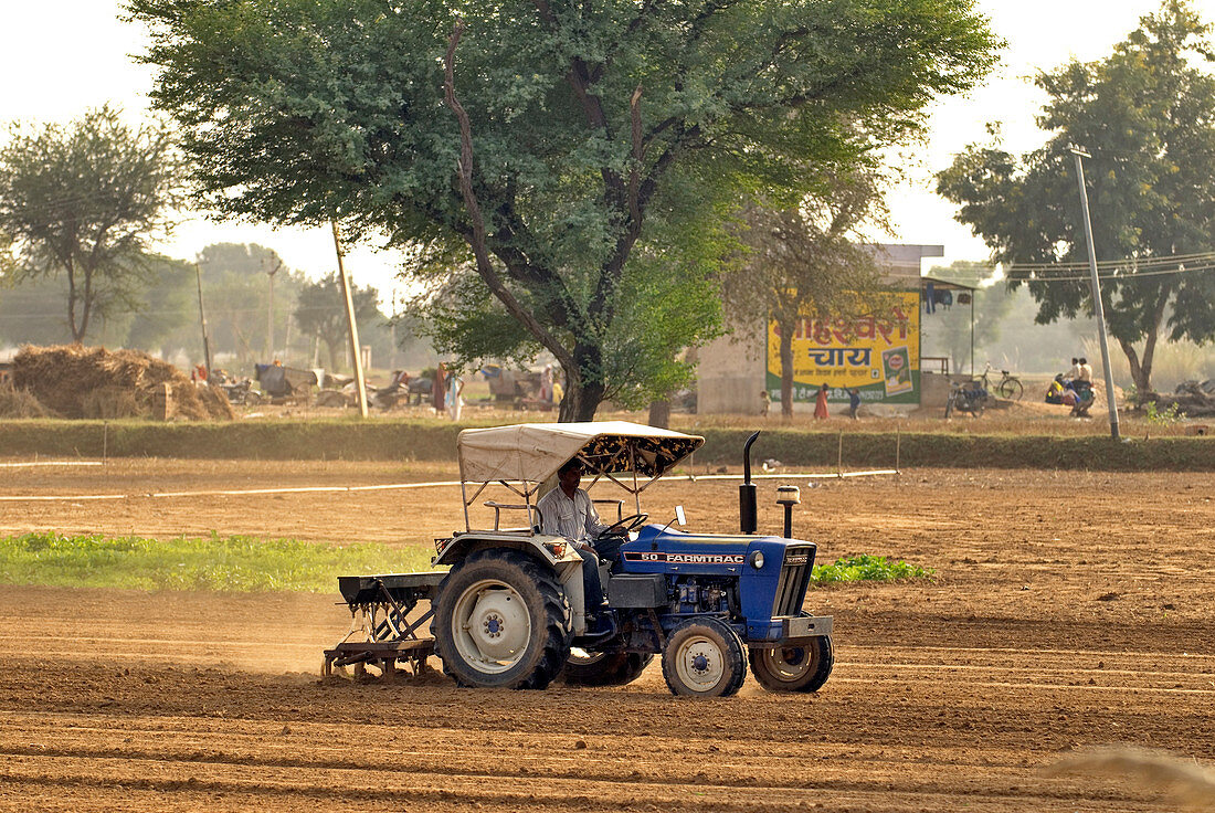 Farmer ploughing a field,India