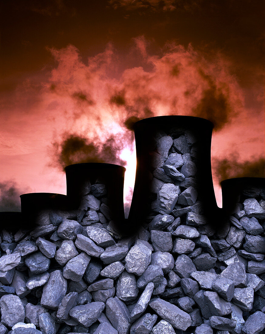 Burning fossil fuel,composite image