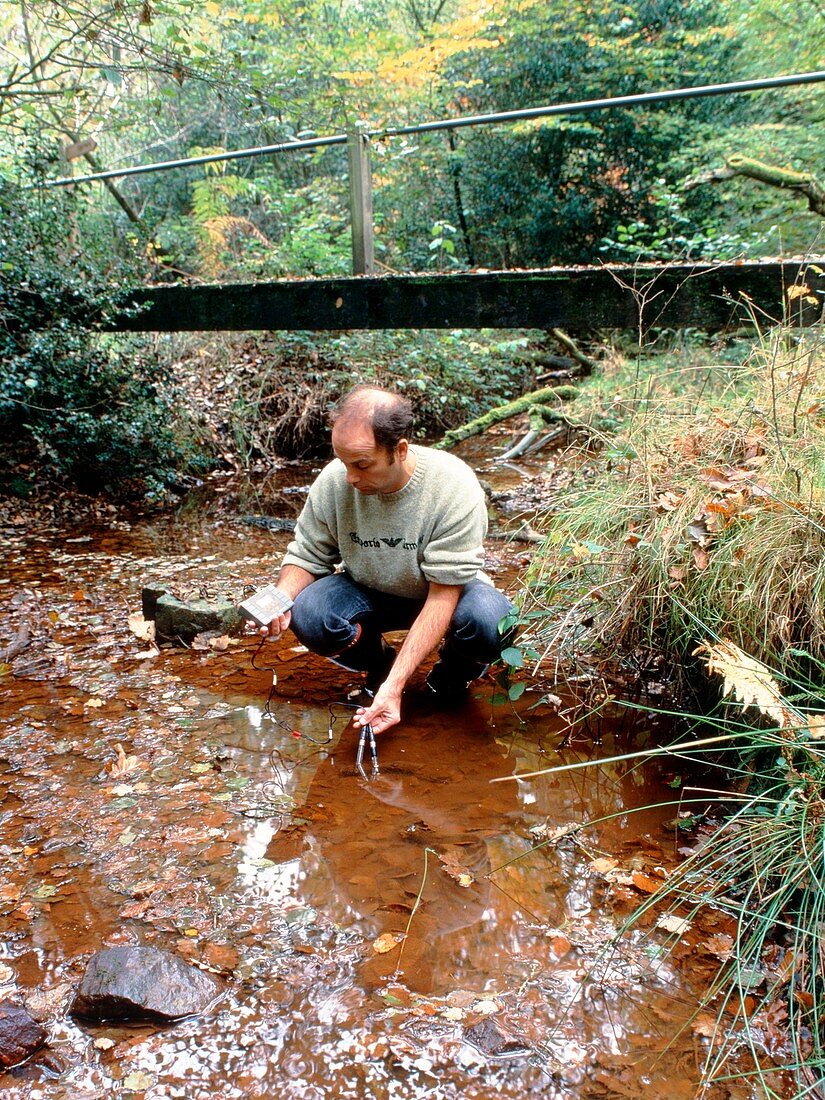 Analysing a stream for acidity or low flow-rate