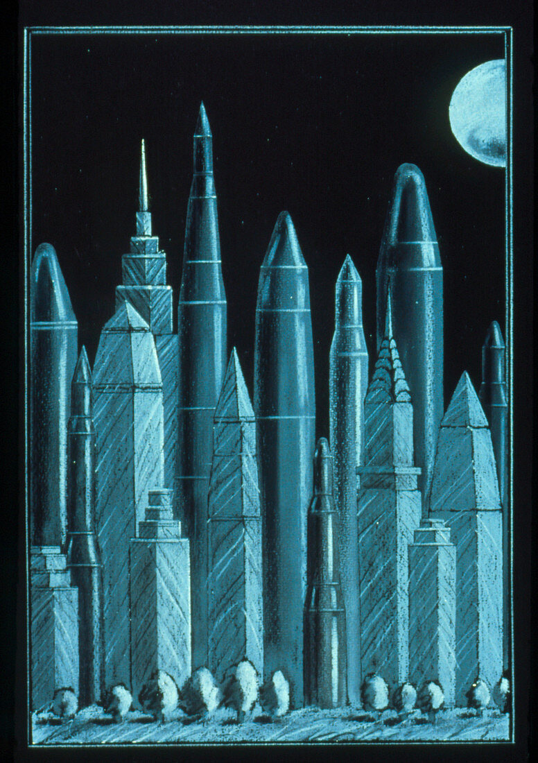 Abstract artwork of nuclear missiles in America