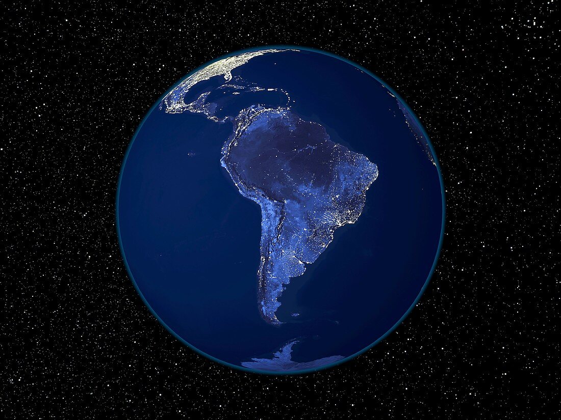South America at night,satellite image