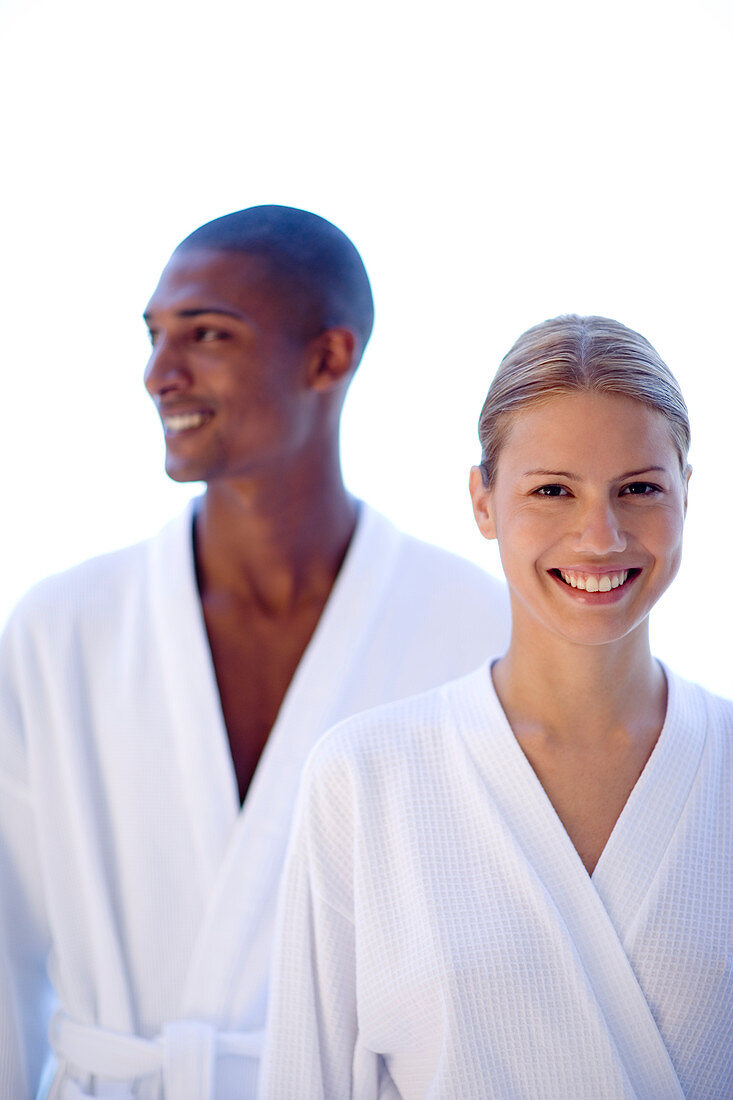 Happy couple relaxing at a spa