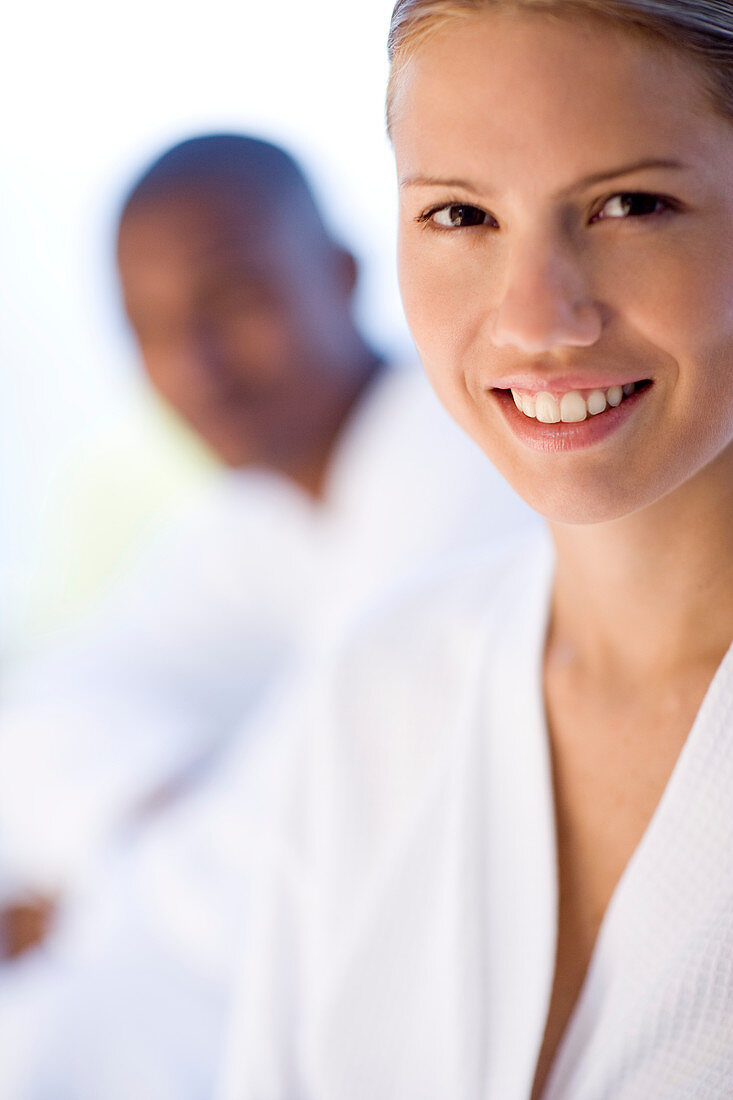 Happy couple relaxing at a spa