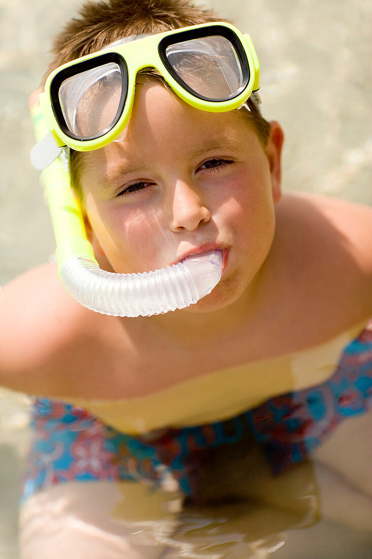 Boy wearing a snorkel