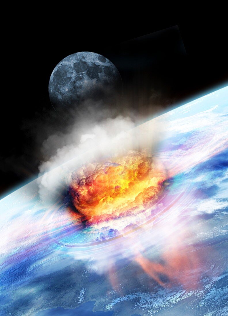 Asteroid impact seen from space,artwork