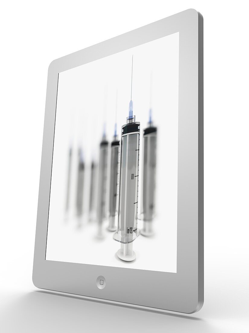 Tablet computer showing syringes