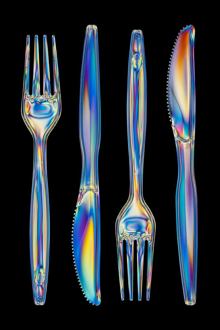 Photoelastic stress of knives and forks