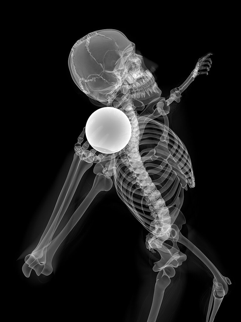 Skeleton throwing shot put,artwork