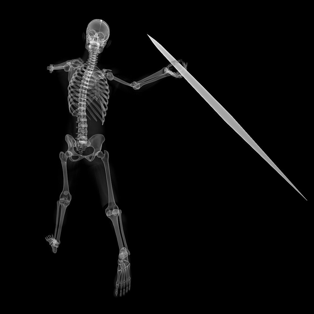 Skeleton throwing javelin,artwork