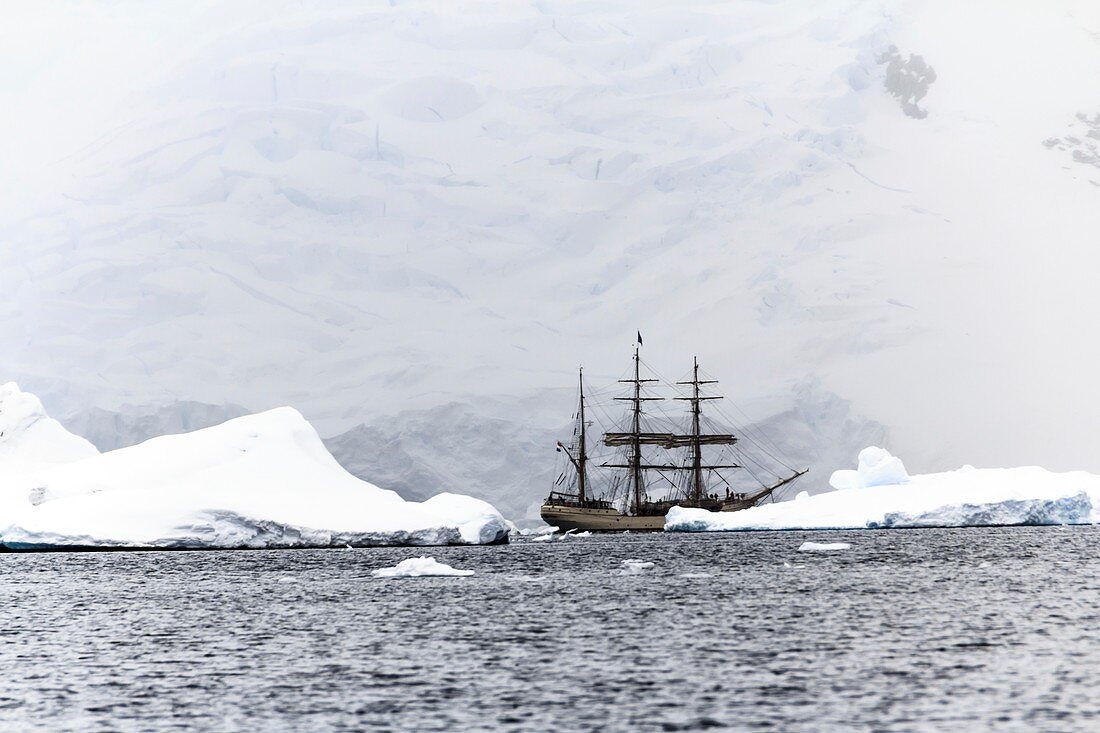 Sailing ship Europa in Antarctica