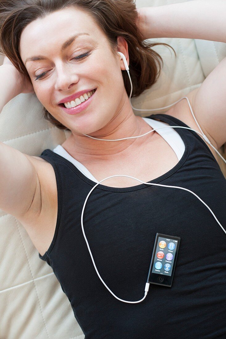 Woman wearing earphones