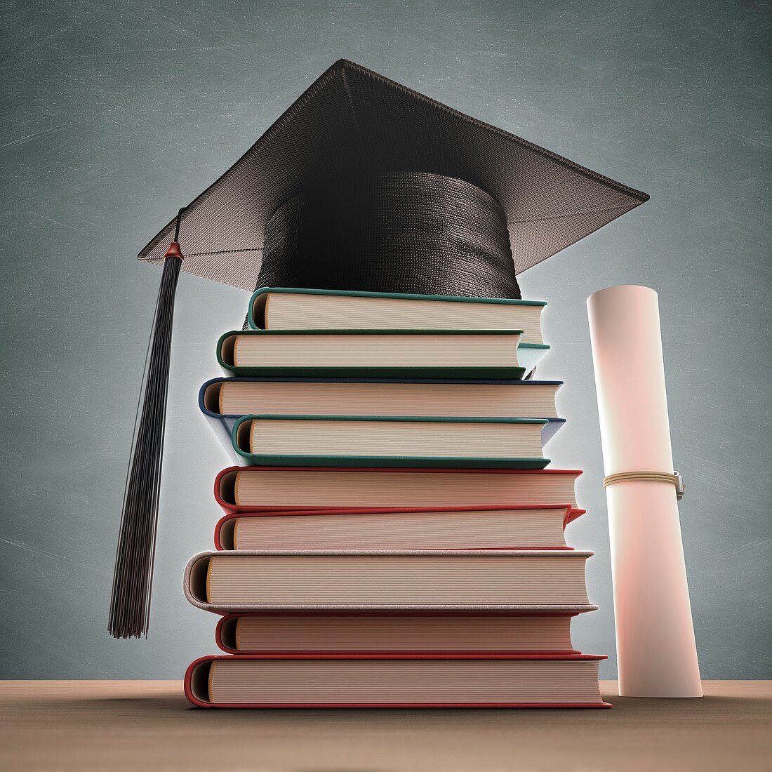 Mortar board on a stack of books,artwork