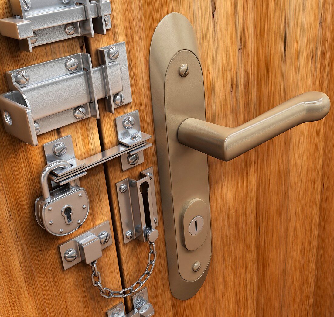Door with various locks,artwork