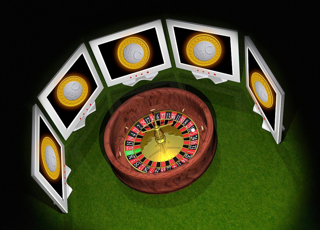 Roulette wheel and bitcoins