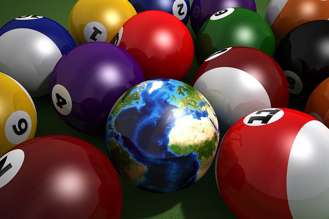 Pool balls and the globe,artwork