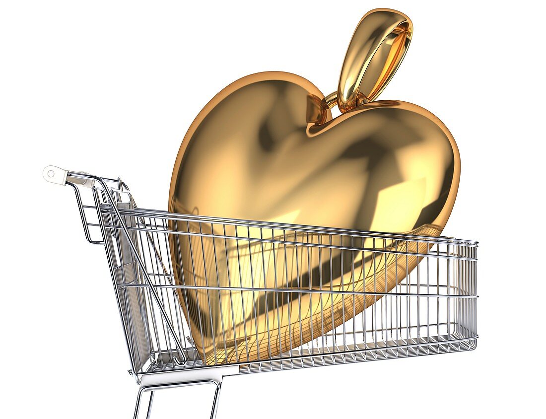 Gold heart in a shopping trolley,artwork
