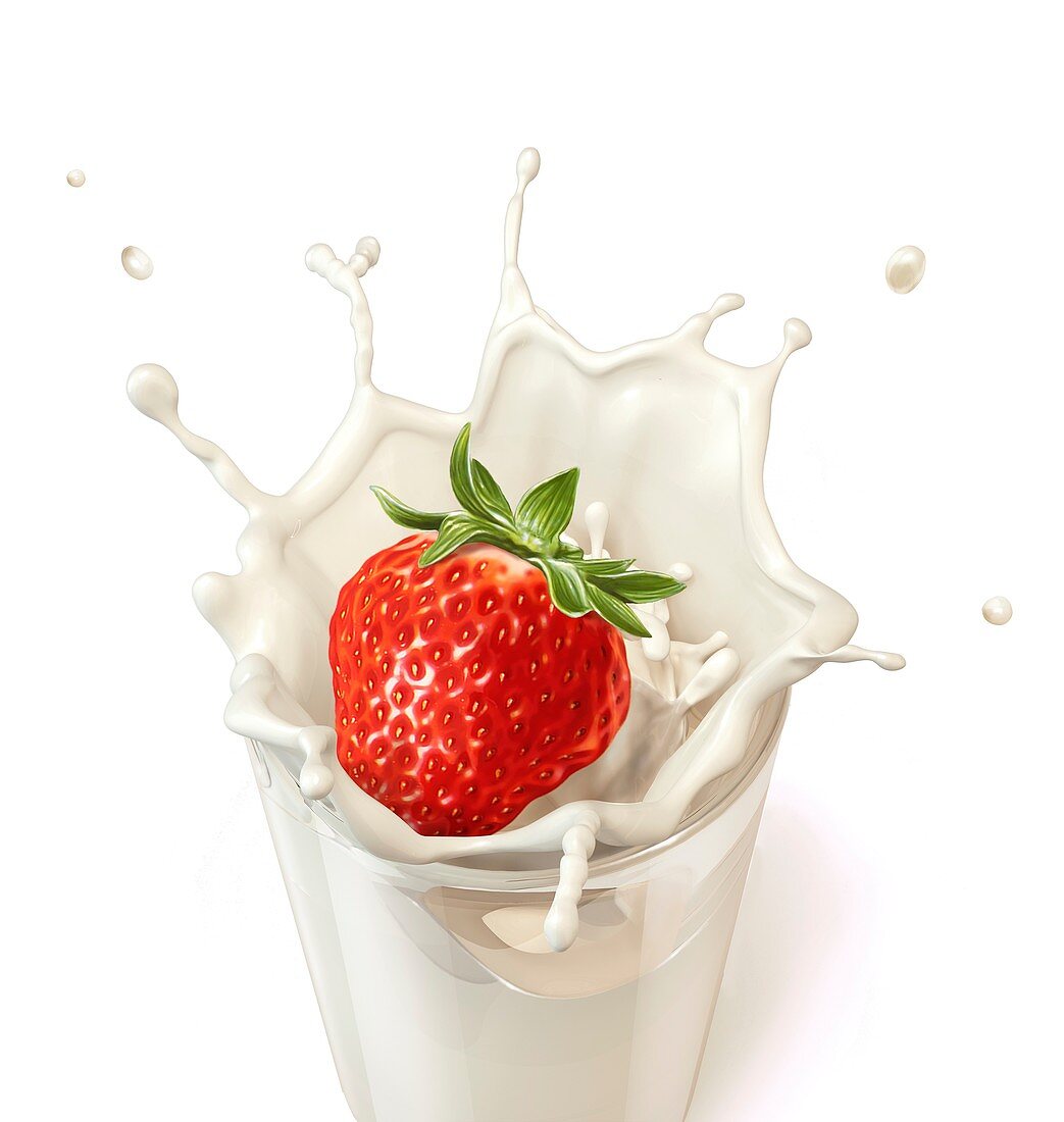 Strawberry splashing into milk,artwork