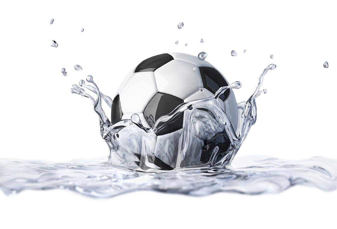 Football splashing into water,artwork