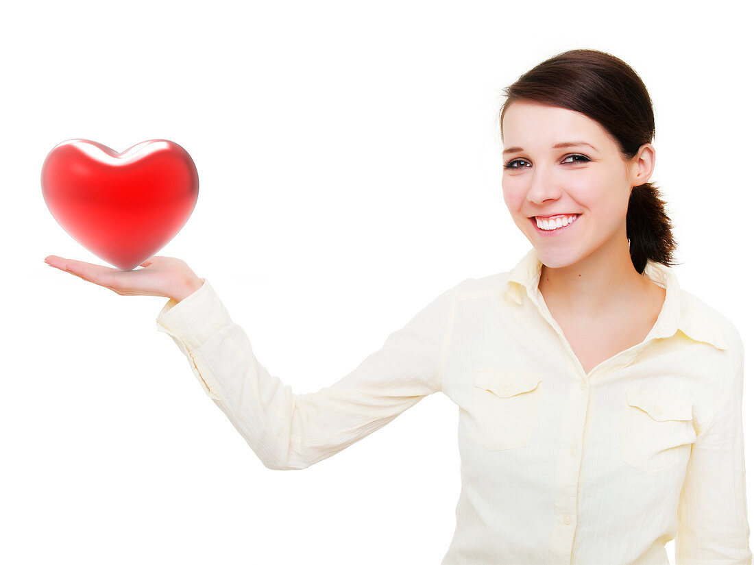 Woman holding a red heart