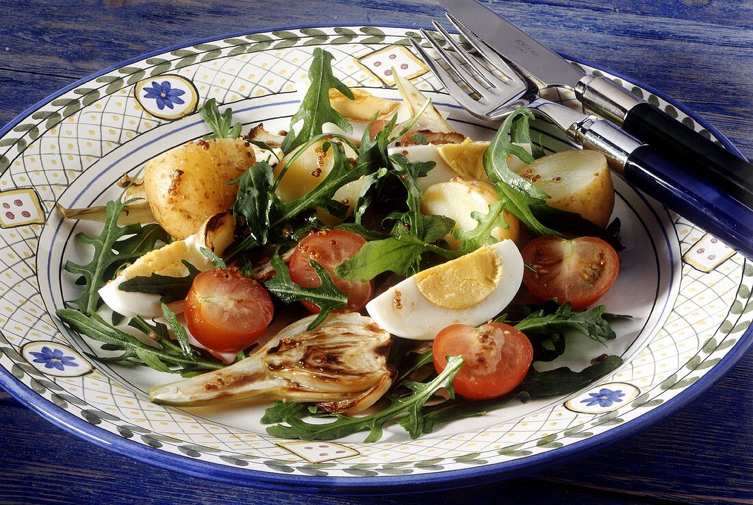 Gegrilltes Gemüse mit Rucola und Senfdressing