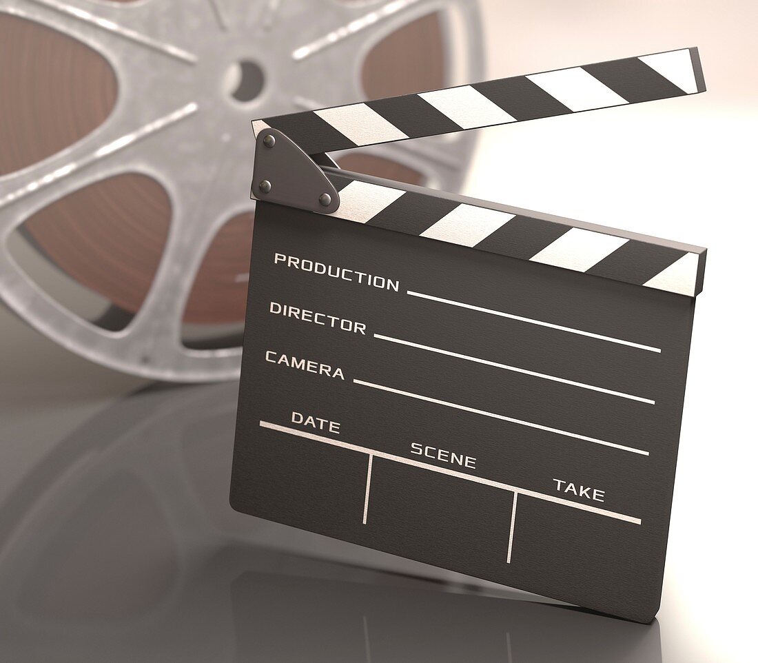Clapperboard and movie reel,illustration