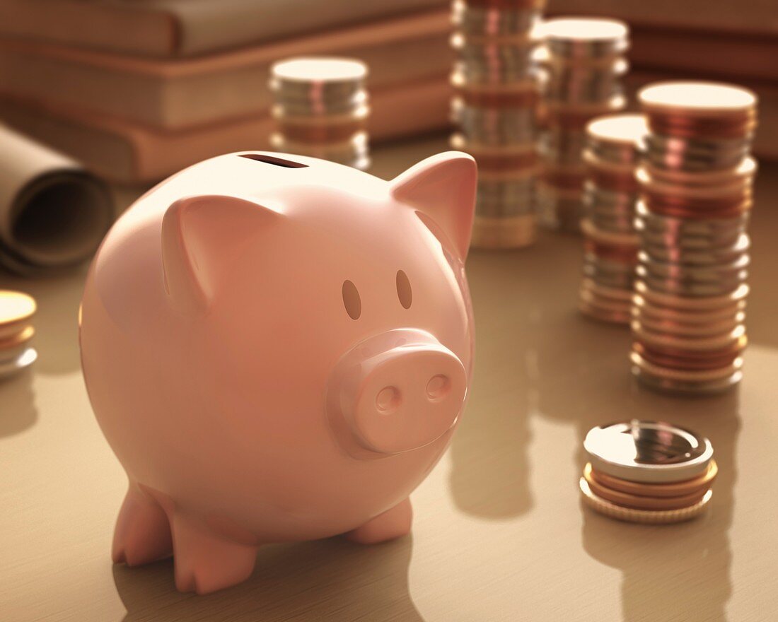 Piggy bank and coins,illustration