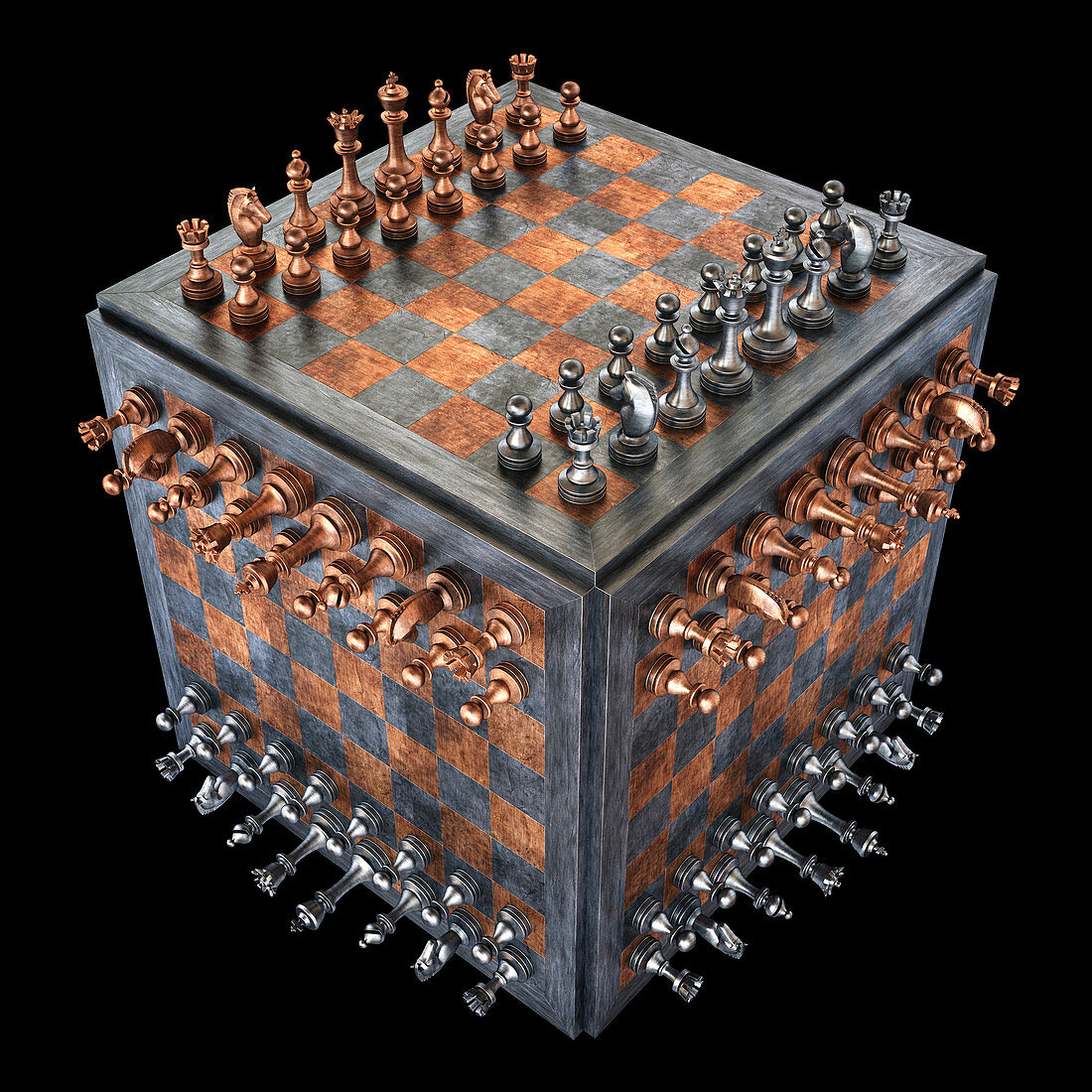 Chess board in a cube shape,illustration