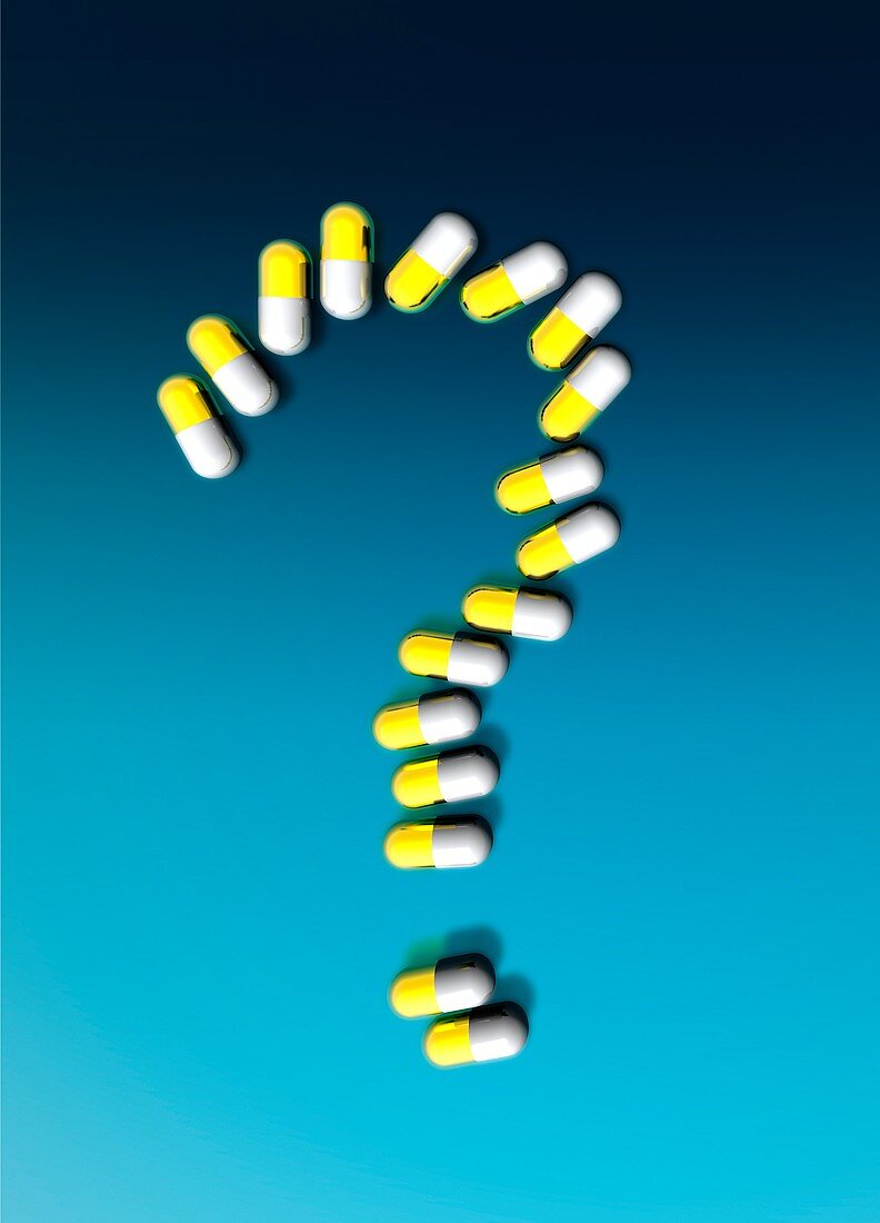 Capsules in question mark,illustration