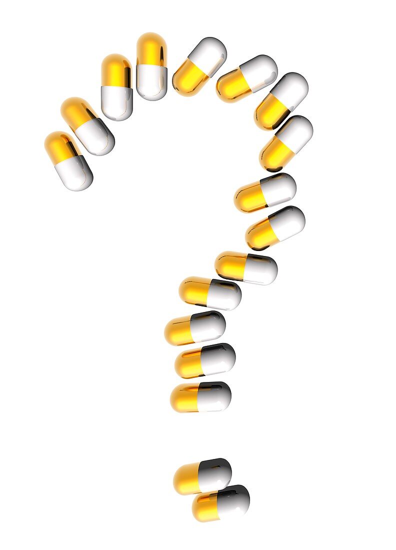 Capsules in question mark,illustration
