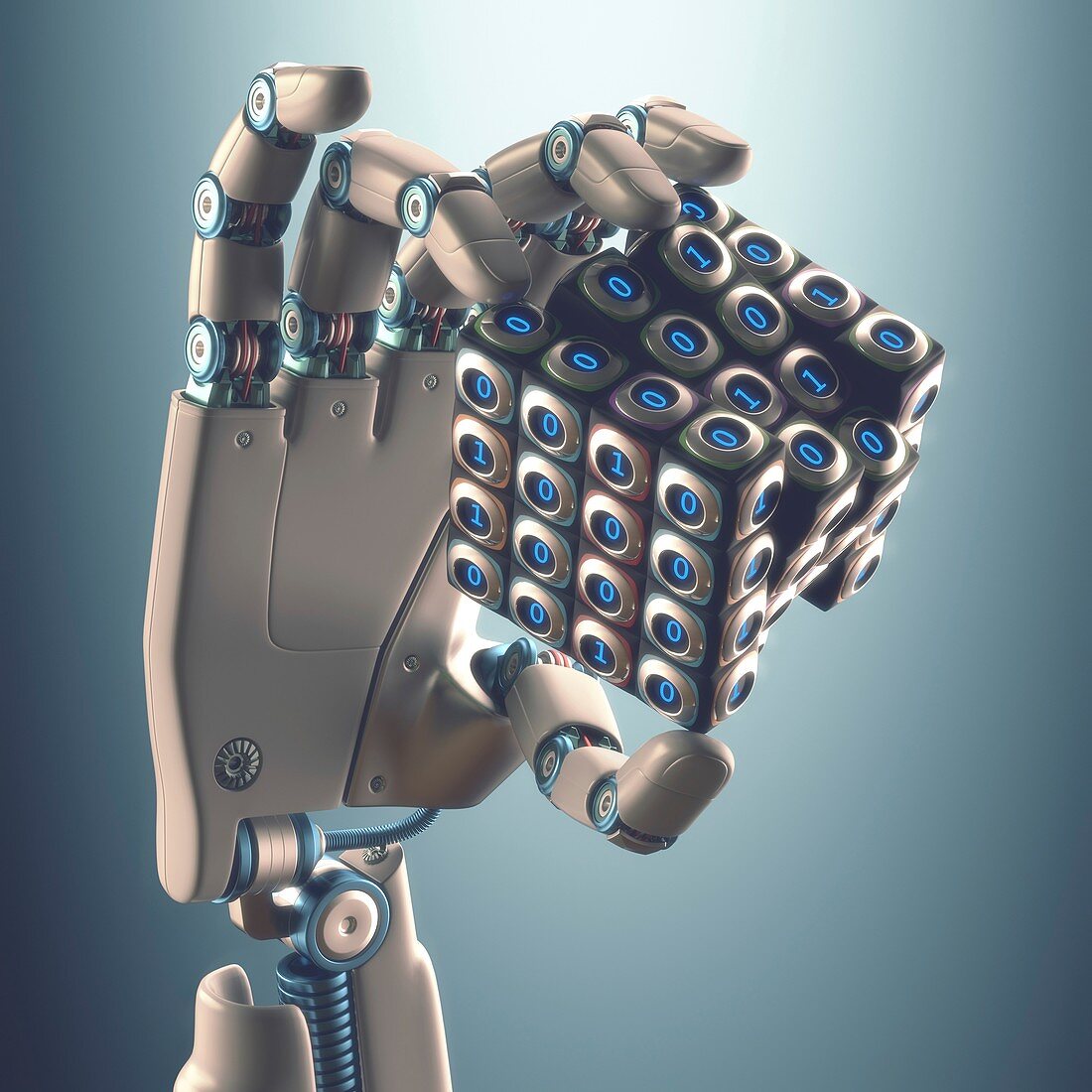 Robotic hand holding cube,illustration