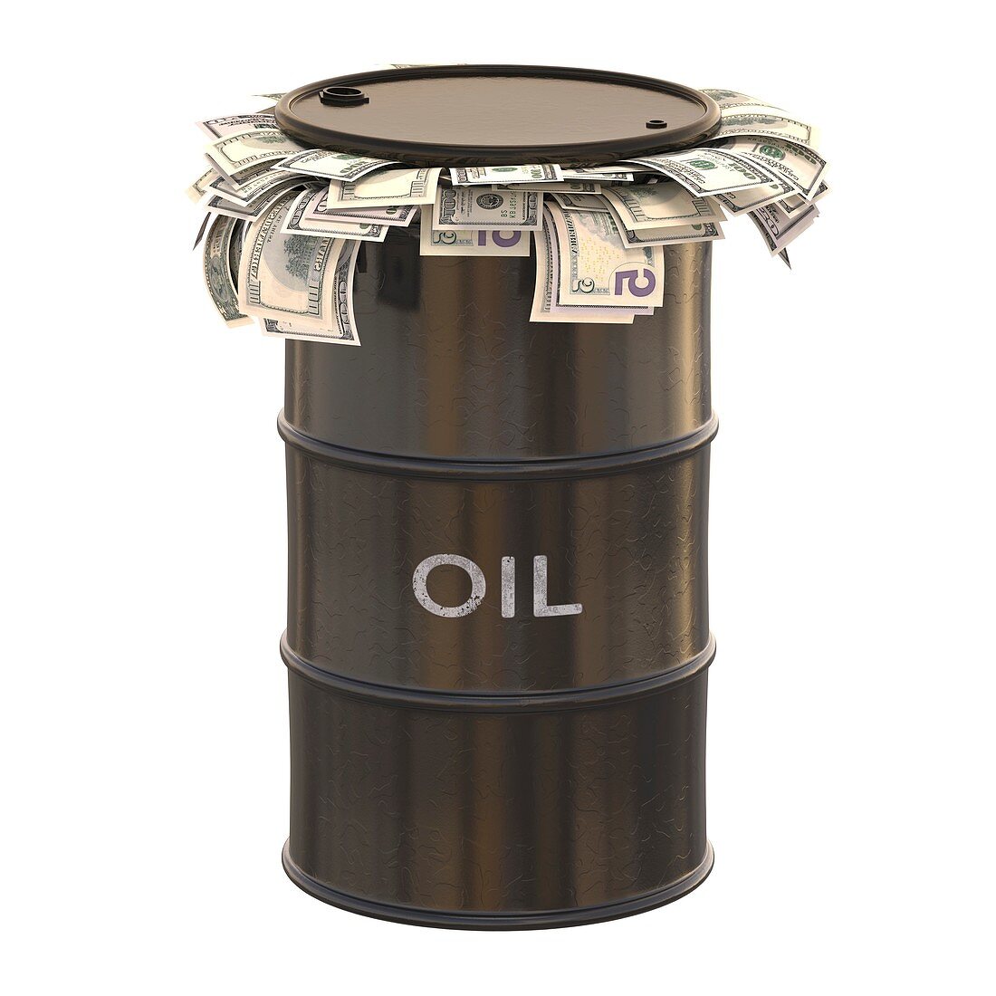 Oil barrel with US dollars,illustration