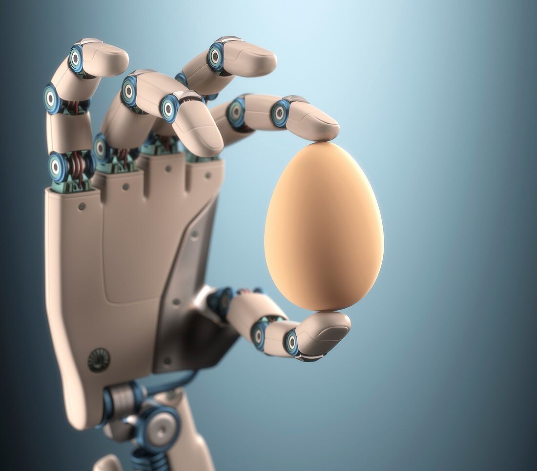 Robotic hand holding egg,illustration
