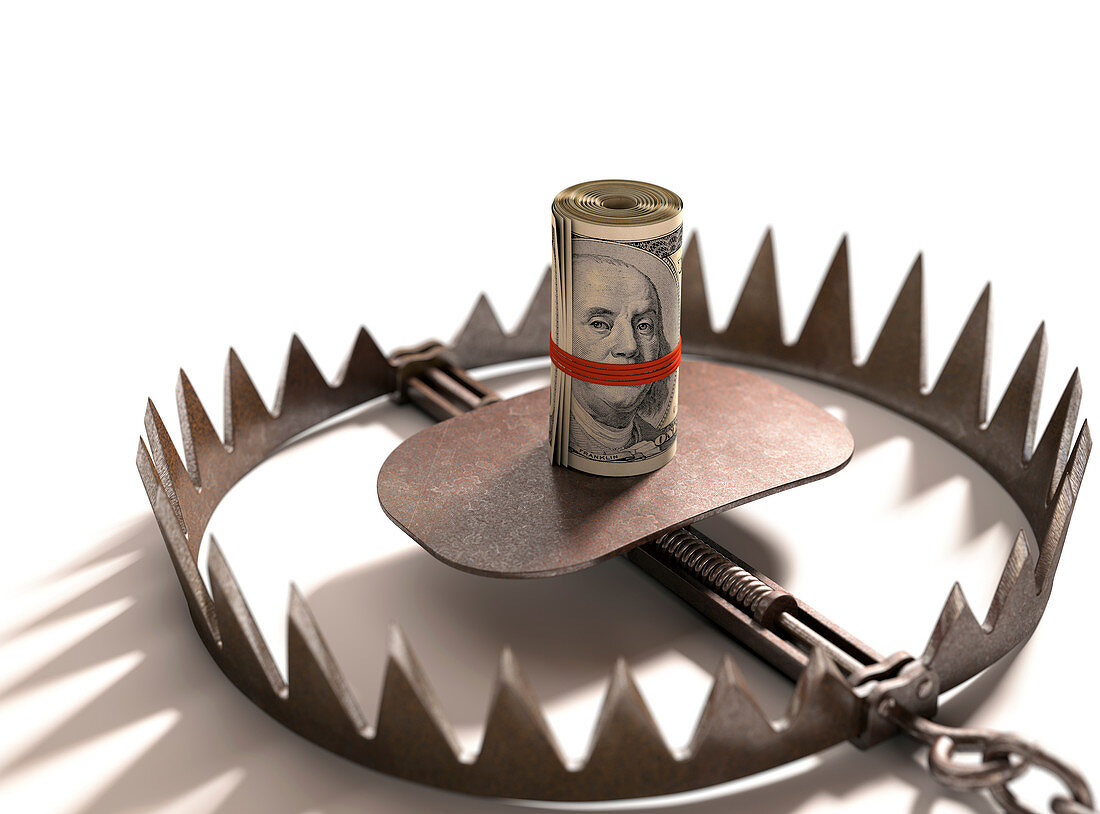 Animal trap with bank notes,illustration