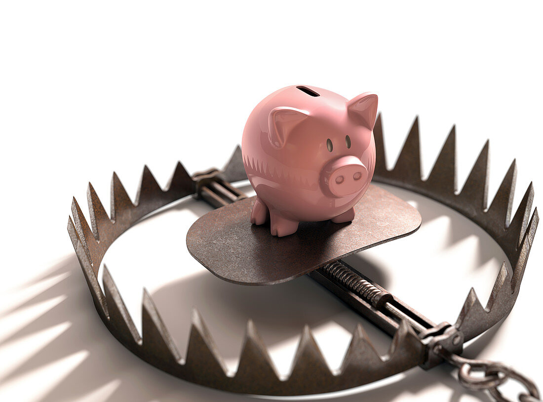 Animal trap with piggy bank,illustration