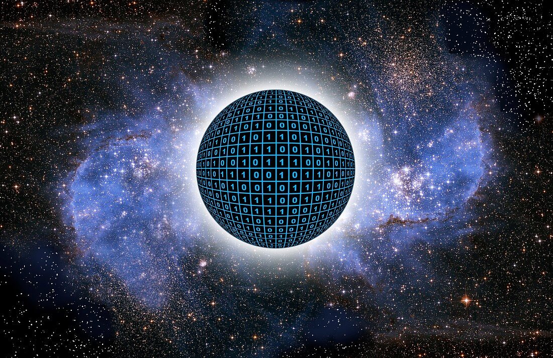 Sphere in space with binary code