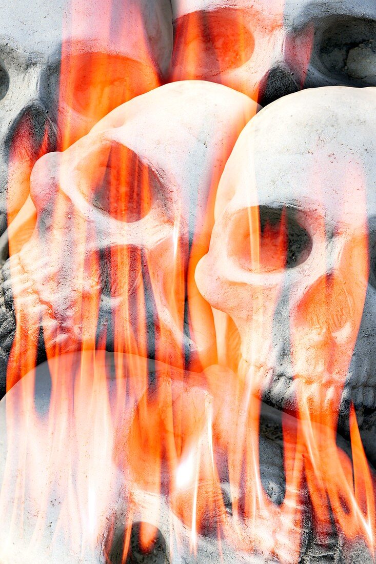 Human skulls in flames