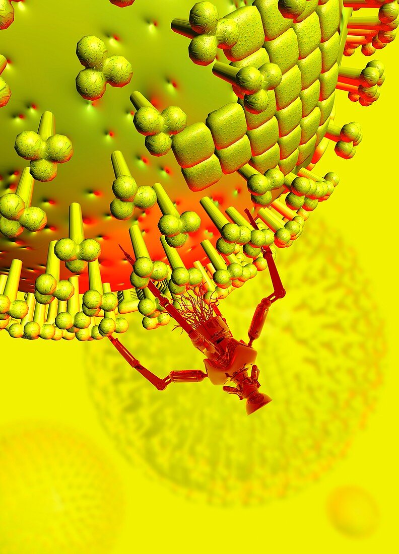 Nanobot and flu virus,illustration