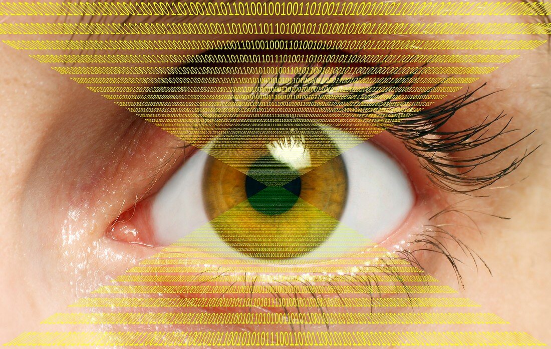 Human eye with binary code