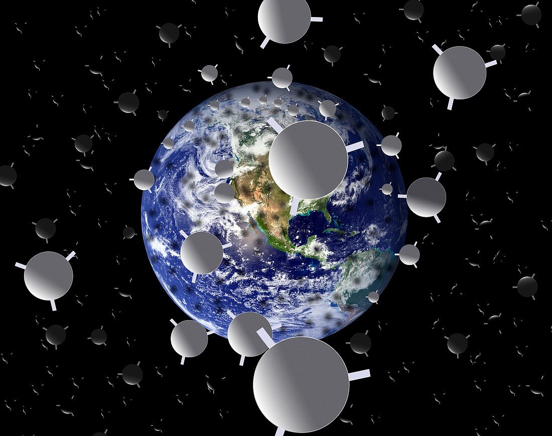Planet earth with mirrors in space