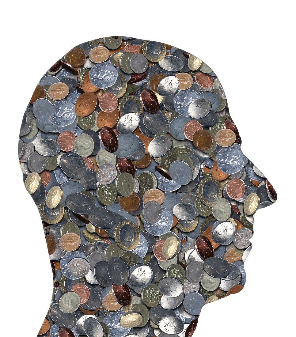 Coins in the shape of a human head