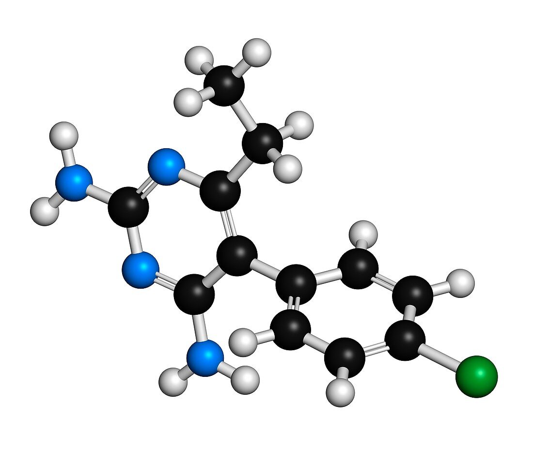 Pyrimethamine malaria drug molecule