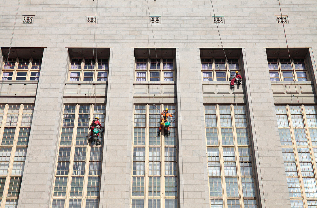 Window cleaners on building,Cape Town