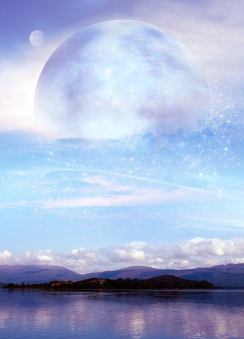 Futuristic moon over water