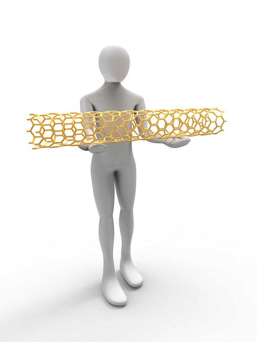 3D human holding a carbon nanotube