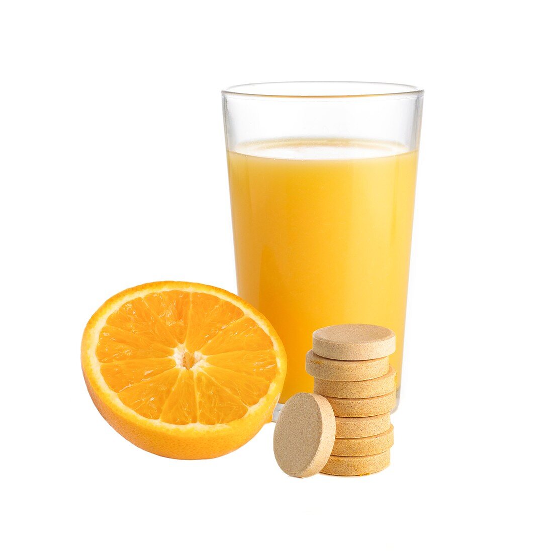 Orange juice,orange and vitamin c tablet
