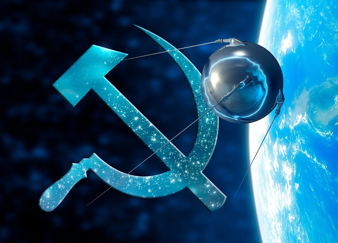 Sputnik and the Russian hammer and sickle