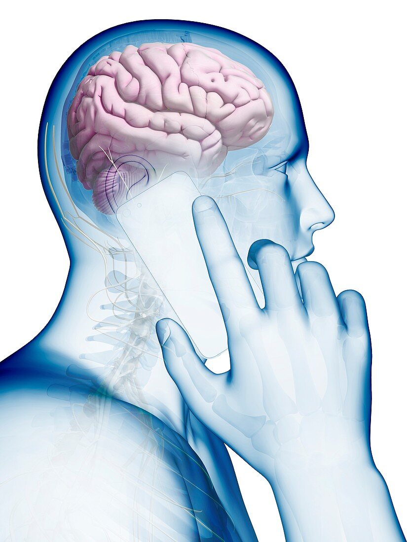 Cell phone and human brain,Illustration