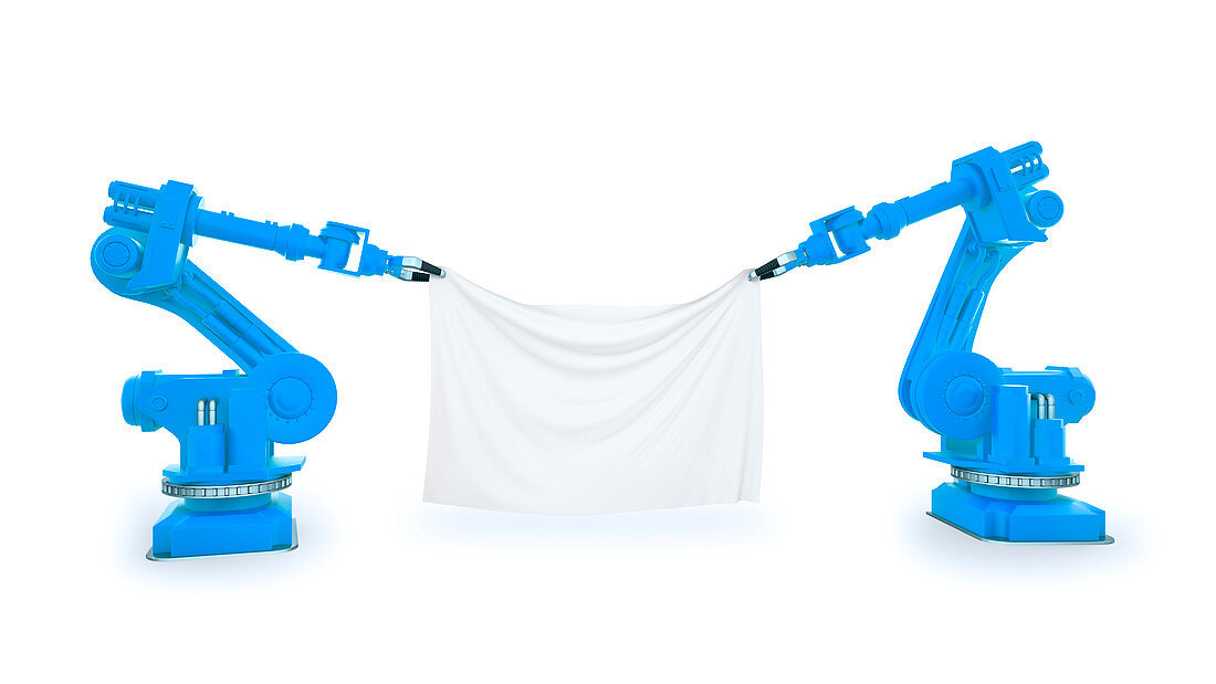 Industrial robots holding fabric